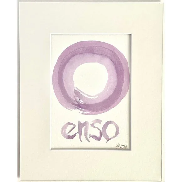 Purple Enso Play Original Handmade Watercolor Painting Cream Mat 8x10in